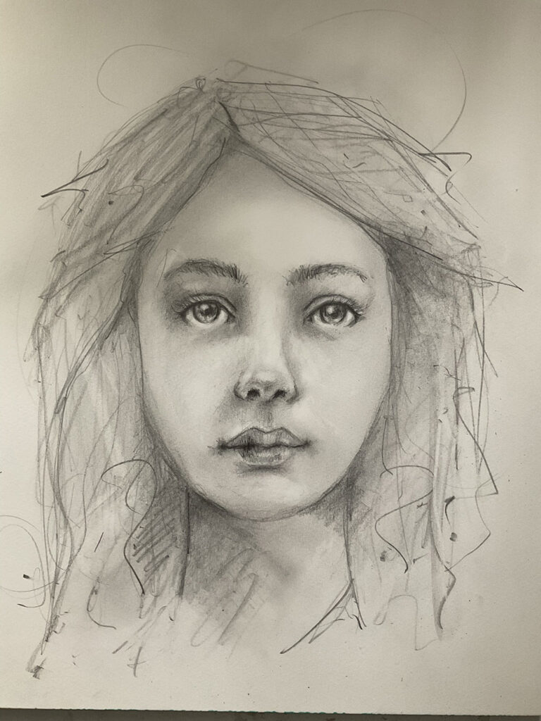 A Cute Girl Thinking With Hand On Side Of Face  Pencil Drawing  rdrawing